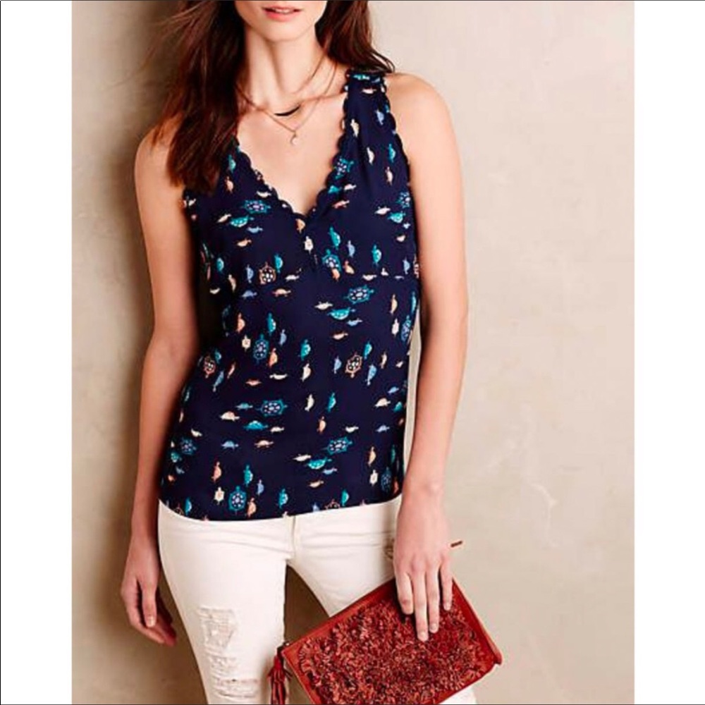 Anthropologie turtle print scallop edge tank 2